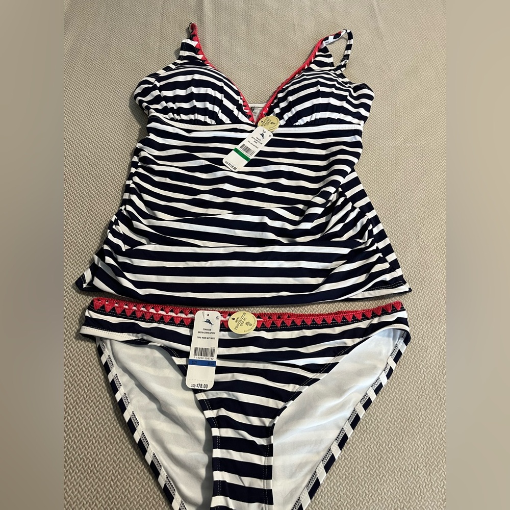 NEW Tommy Bahama Breton Navy and White Stripe Tankini Set Size Large & XL